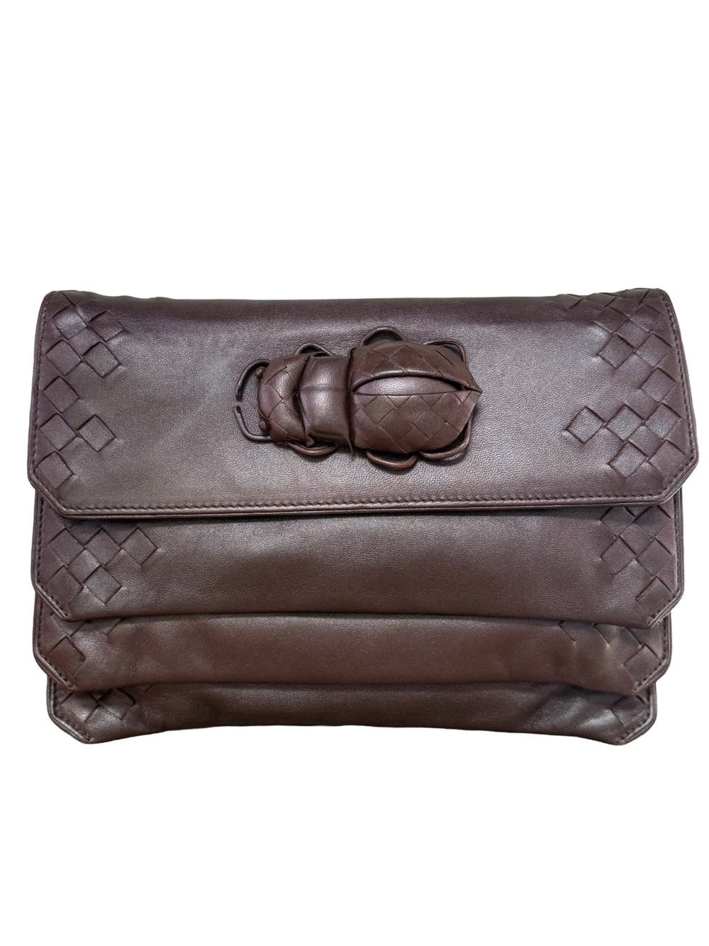 Auth Bottega Veneta Beetle Iridescent Leather Clutch In Dark Burgundy